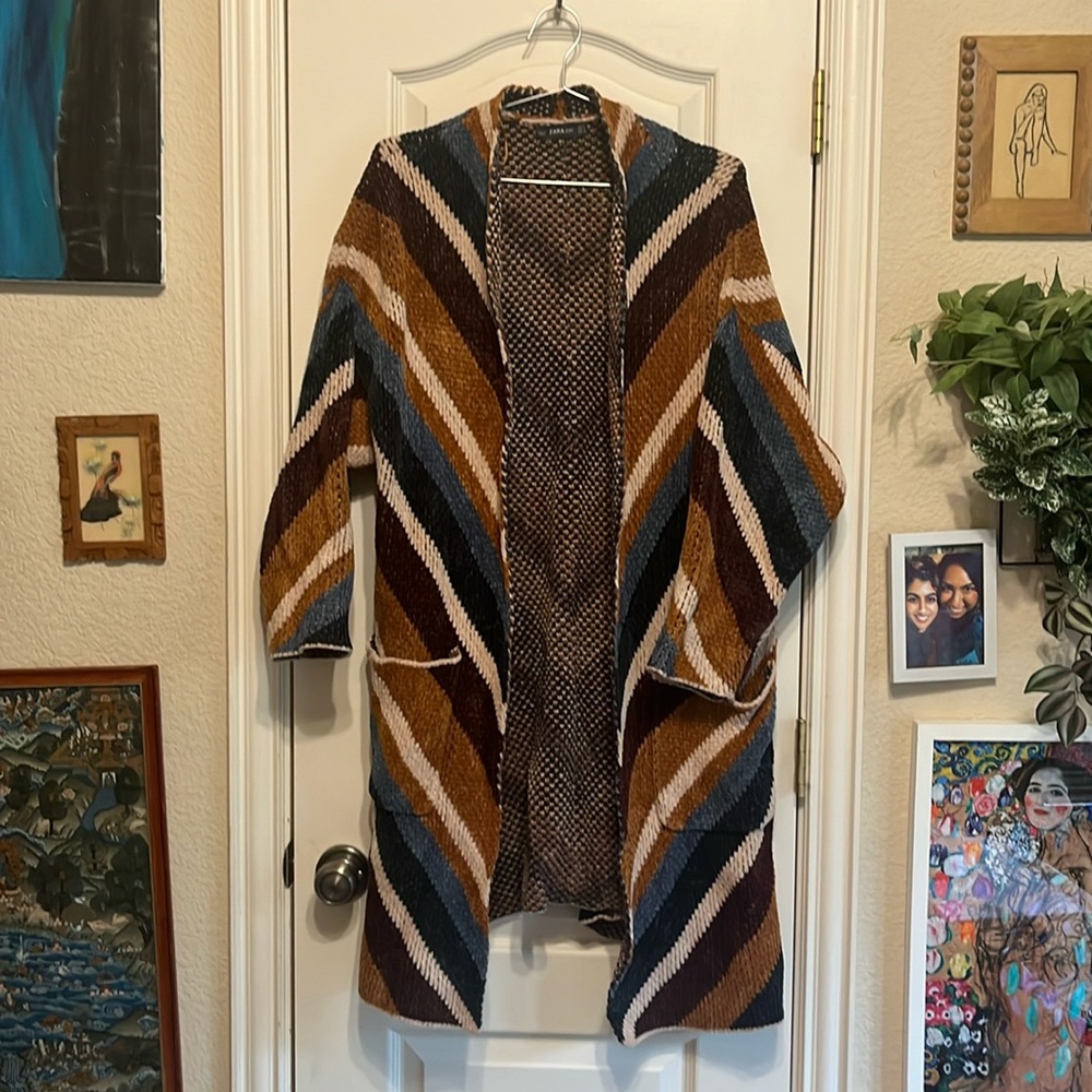 Zara Knit Striped Long Cardigan sz S
